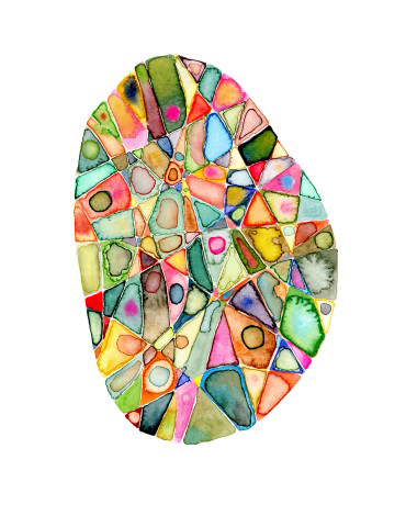 Oval shaped water color painting in many different colors. 