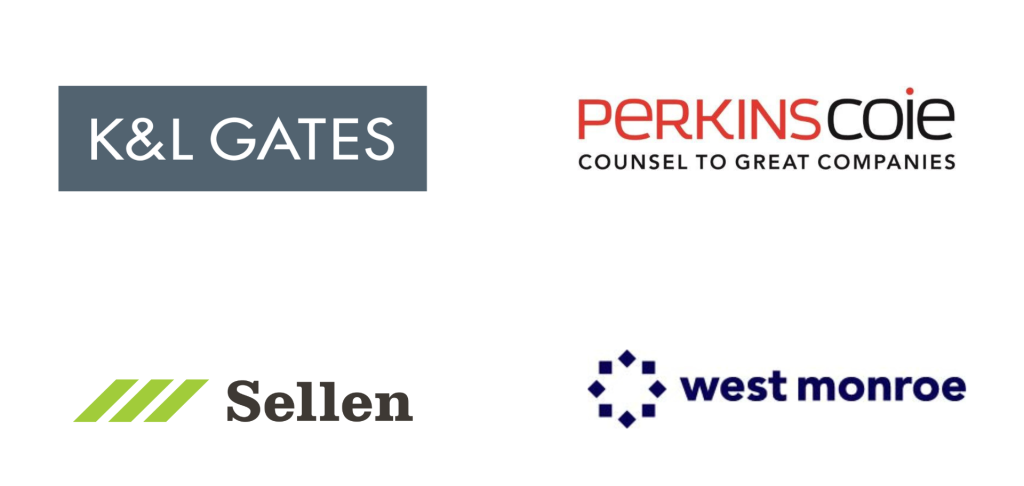 Logos: K&L Gates, Perkins Coie, Sellen, and West Monroe.